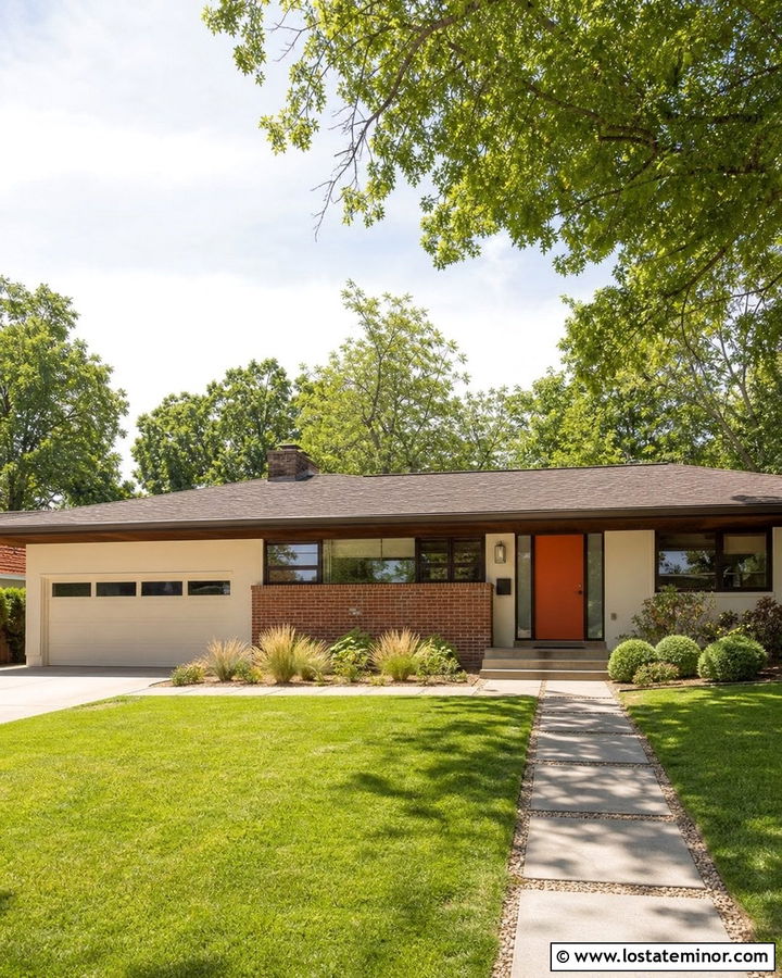 Warm White Ranch With Orange Front Door - 30 Warm White House Design With Front Door Ideas
