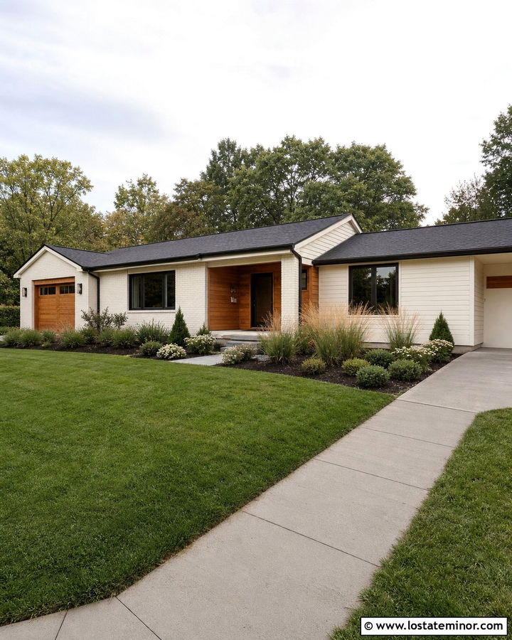 Warm White Ranch With Painted Brick And Wood - 30 Warm White House Design With Brick Accents Ideas