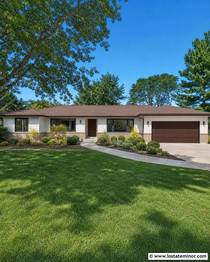 Warm White Ranch With Tan Brick Base - 30 Warm White House Design With Brick Accents Ideas