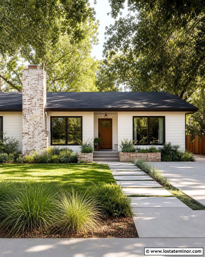 Warm White Ranch With Whitewashed Brick Chimney - 30 Warm White House Design With Chimney Ideas