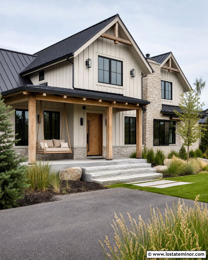 Warm White Rustic Modern House With Rope Swing - 30 Warm White House Design With Swing Ideas