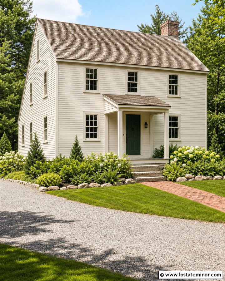Warm White Saltbox House With Lean To Portico - 30 Warm White House Design With Portico Ideas