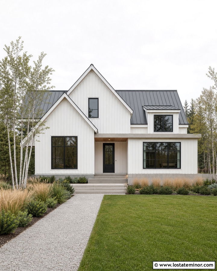 Warm White Scandinavian House With Simple Gables - 30 Warm White House Design With Gables Ideas