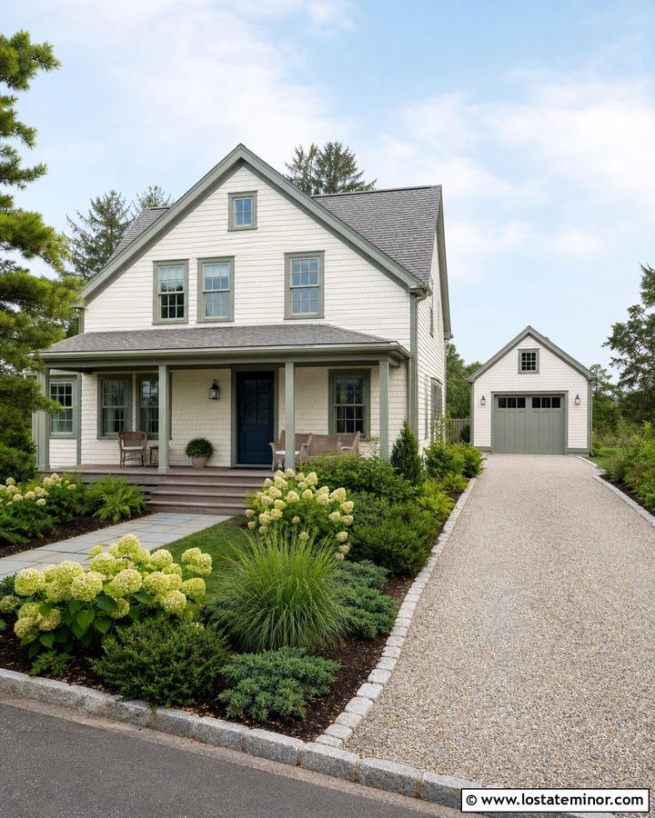 Warm White Shingle House With Crushed Granite Driveway - 30 Warm White House Design With Driveway Ideas