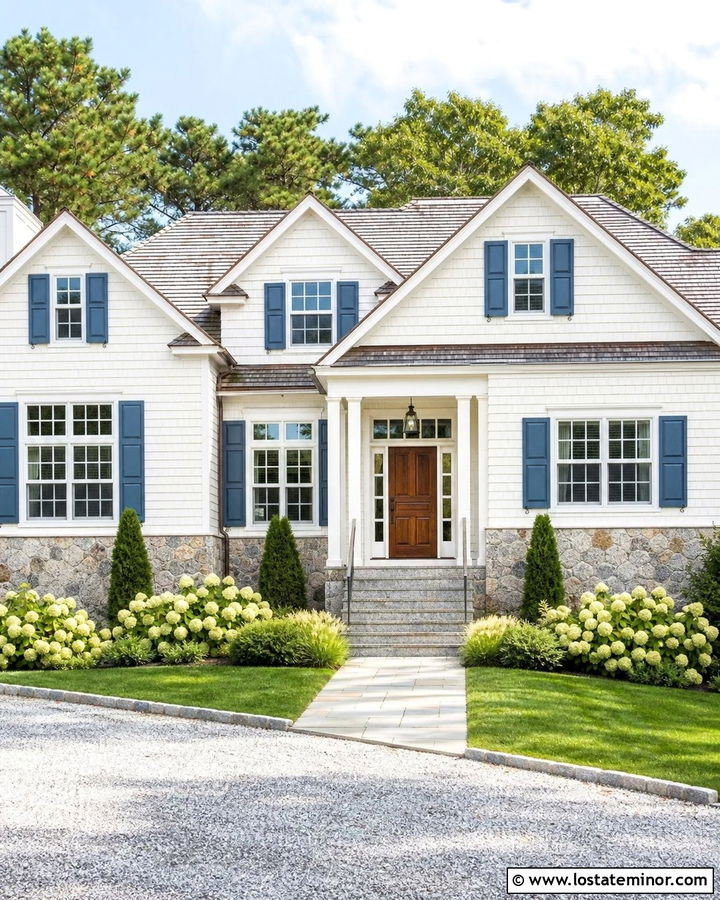 Warm White Shingle House With Granite Wainscoting - 30 Warm White House Design With Wainscoting Ideas