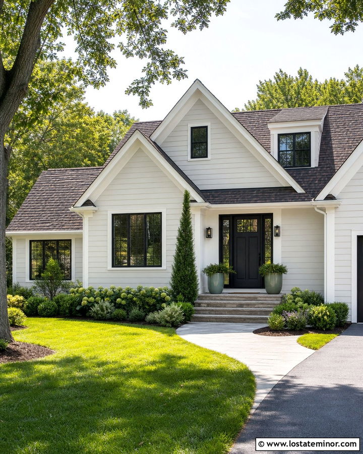 Warm White Siding With Black Front Door - 30 Warm White House Design With Siding Ideas