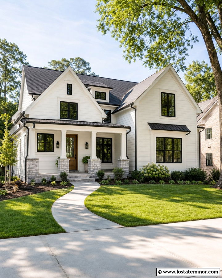Warm White Siding With Black Windows - 30 Warm White House Design With Siding Ideas