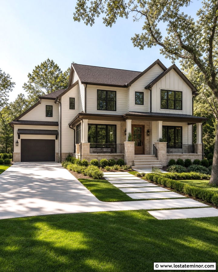 Warm White Siding With Bronze Windows - 30 Warm White House Design With Siding Ideas