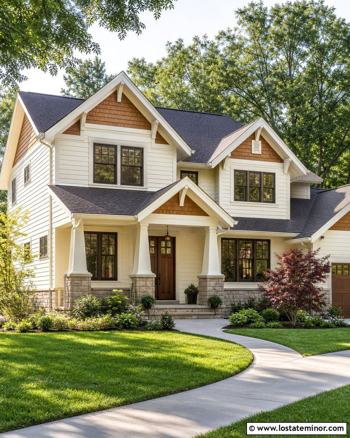 Warm White Siding With Cedar Gables - 30 Warm White House Design With Siding Ideas