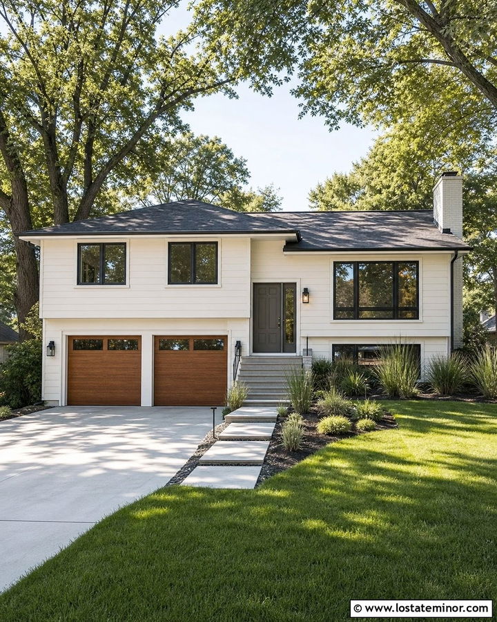 Warm White Siding With Charcoal Roof - 30 Warm White House Design With Siding Ideas
