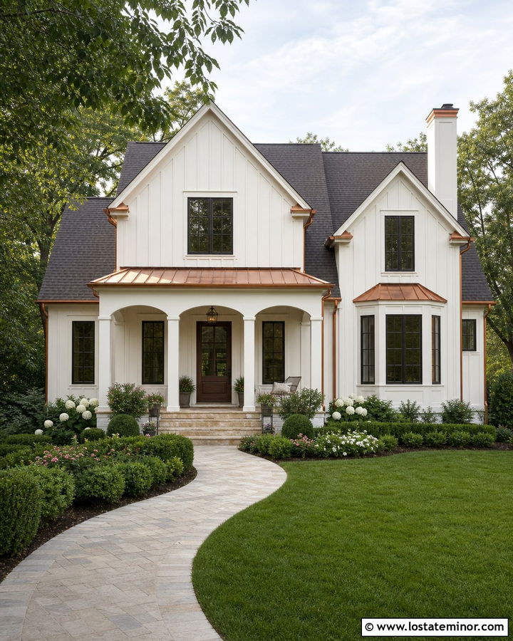 Warm White Siding With Copper Accents - 30 Warm White House Design With Siding Ideas