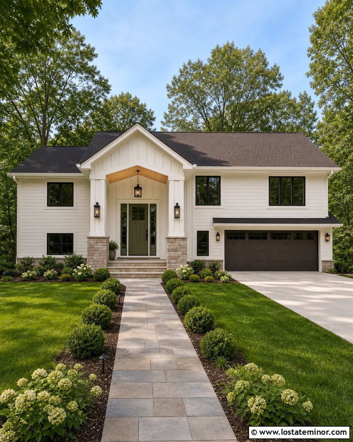 Warm White Siding With Covered Entry - 30 Warm White House Design With Siding Ideas