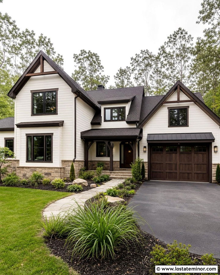 Warm White Siding With Dark Brown Trim - 30 Warm White House Design With Siding Ideas