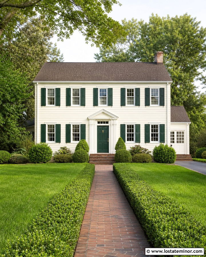 Warm White Siding With Dark Green Shutters - 30 Warm White House Design With Siding Ideas