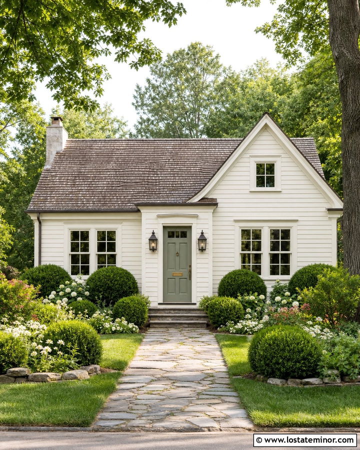 Warm White Siding With Green Front Door - 30 Warm White House Design With Siding Ideas
