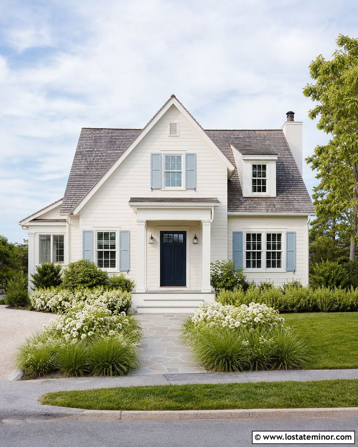 Warm White Siding With Light Blue Shutters - 30 Warm White House Design With Siding Ideas
