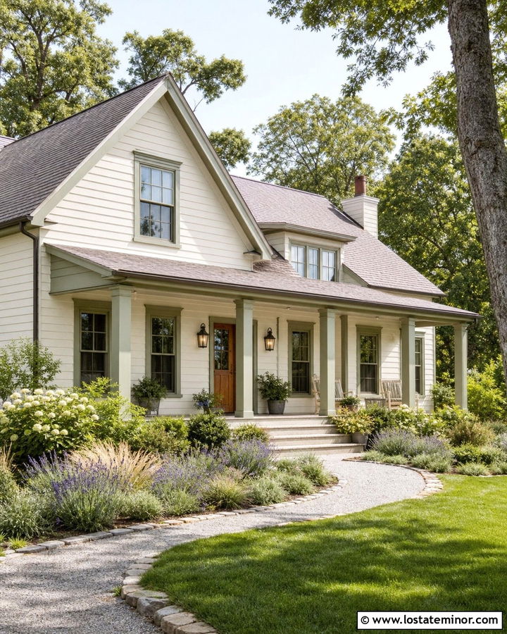 Warm White Siding With Sage Green Trim - 30 Warm White House Design With Siding Ideas