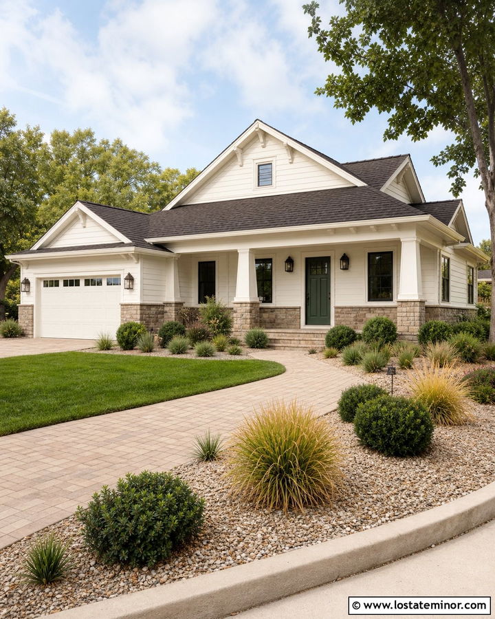 Warm White Siding With Tan Stone - 30 Warm White House Design With Siding Ideas