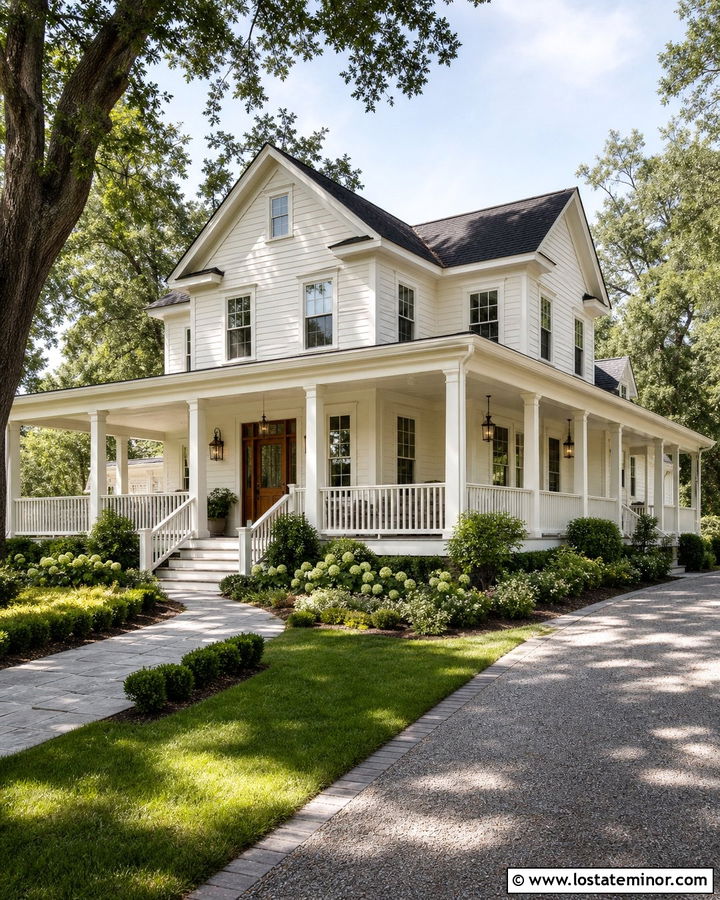 Warm White Siding With Wraparound Porch - 30 Warm White House Design With Siding Ideas