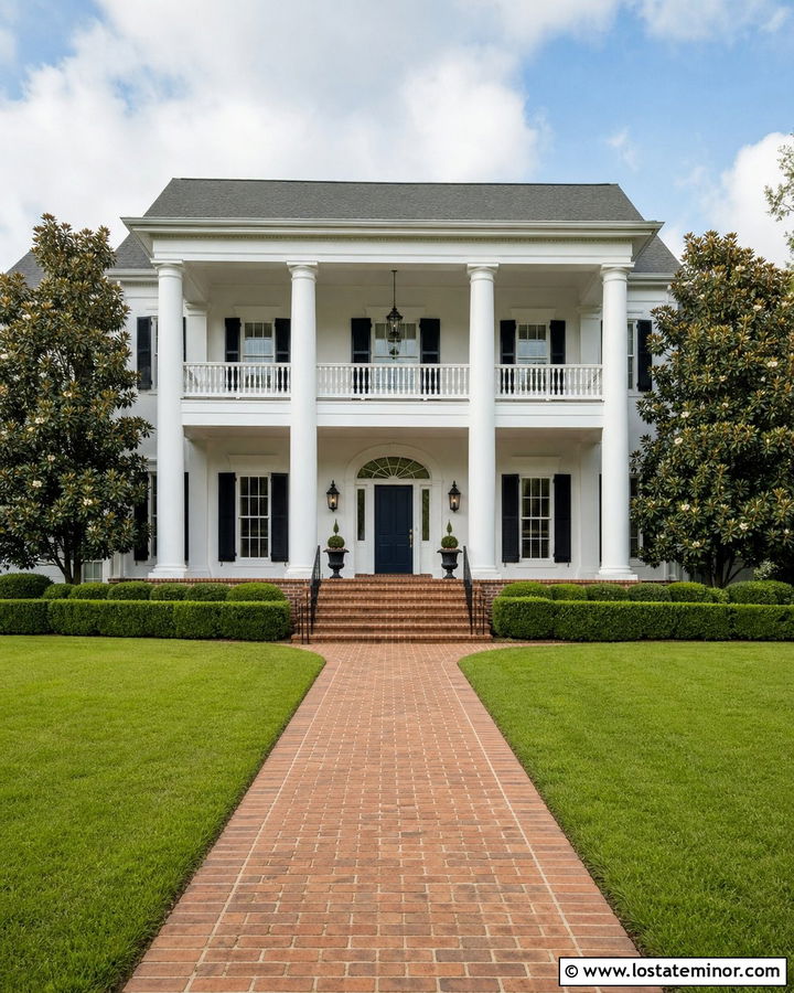 Warm White Southern Colonial With Full Height Portico - 30 Warm White House Design With Portico Ideas