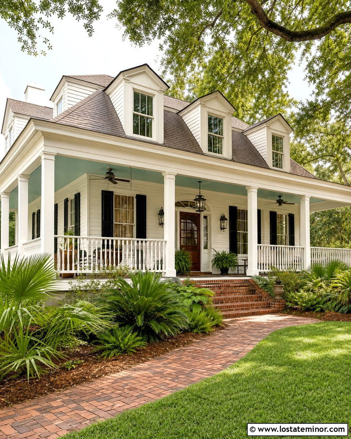 Warm White Southern House With Aqua Porch Ceiling - 30 Warm White House Design With Porch Ceiling Ideas