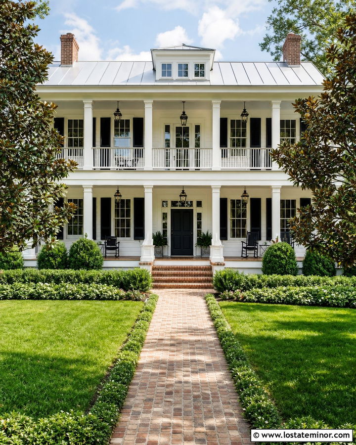 Warm White Southern House With Black Louvered Shutters - 30 Warm White House Design With Shutters Ideas