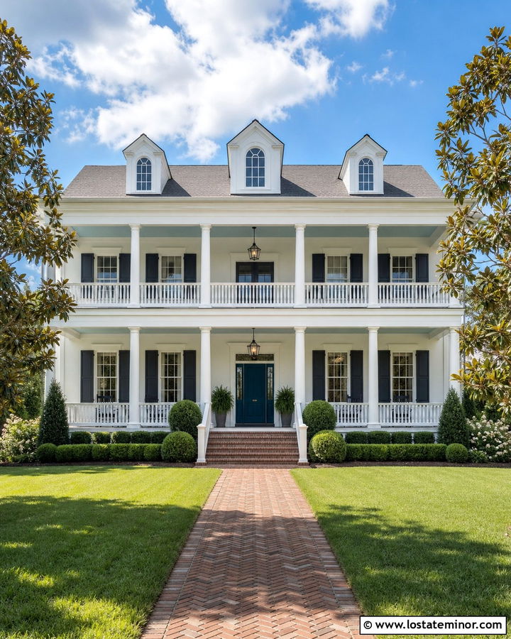 Warm White Southern House With Dormer Porch - 30 Warm White House Design With Dormers Ideas