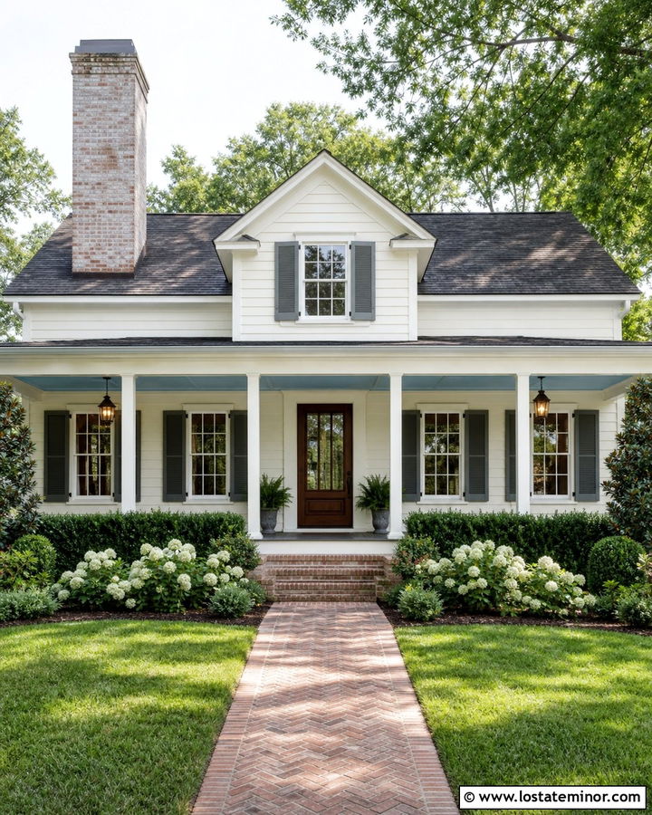 Warm White Southern House With Limewashed Chimney - 30 Warm White House Design With Chimney Ideas