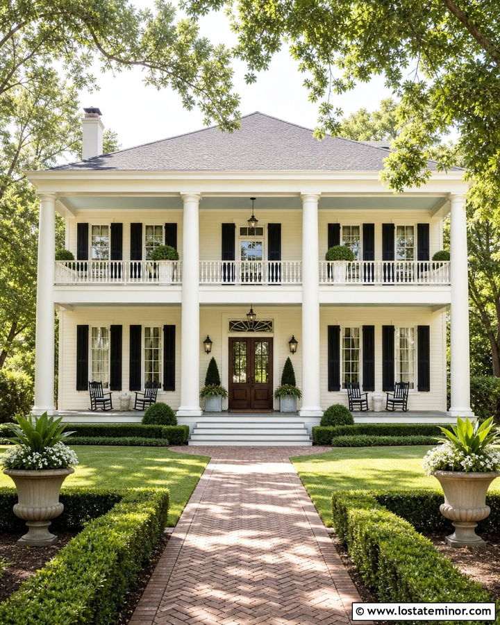 Warm White Southern House With Tall Porch Columns - 30 Warm White House Design With Porch Columns Ideas