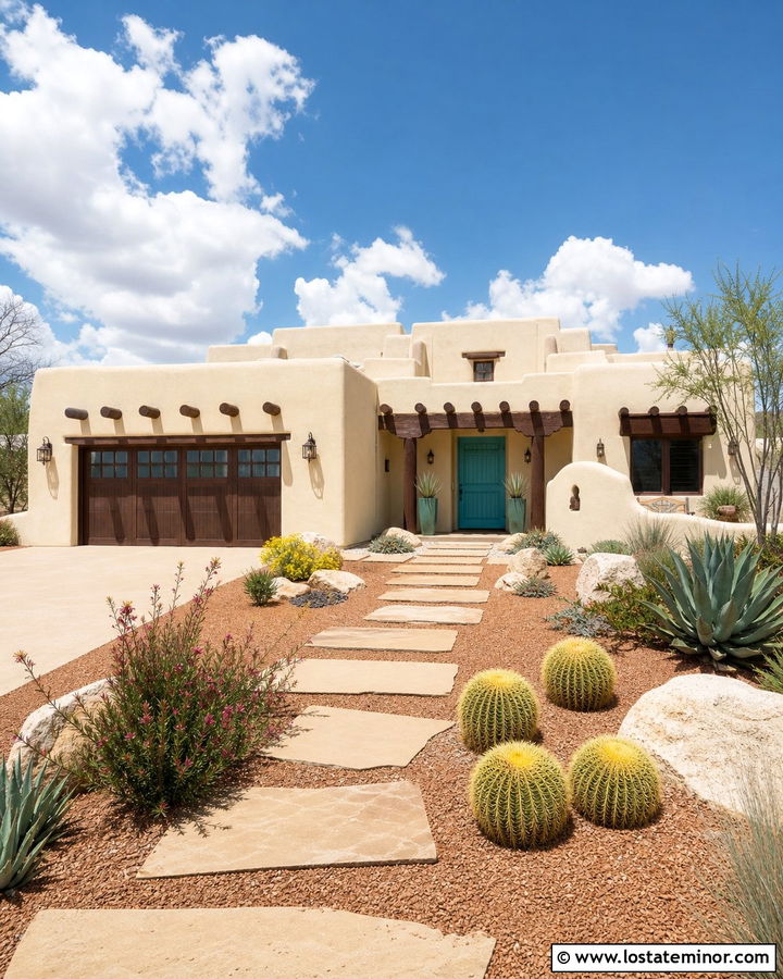 Warm White Southwest House With Desert Landscaping - 30 Warm White House Design With Landscaping Ideas