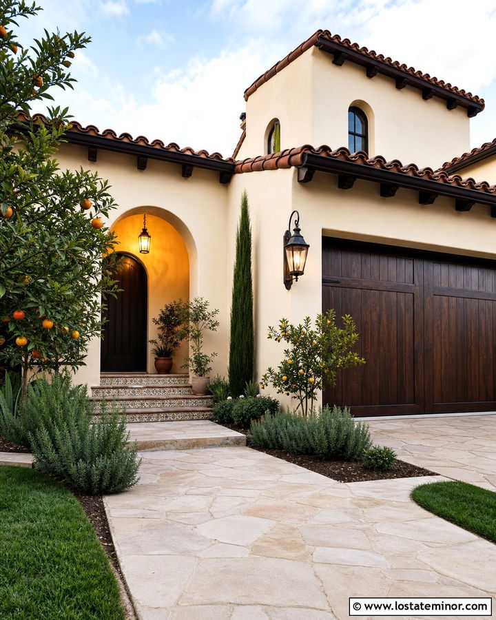 Warm White Spanish House With Arched Entry Lighting - 30 Warm White House Design With Lighting Ideas