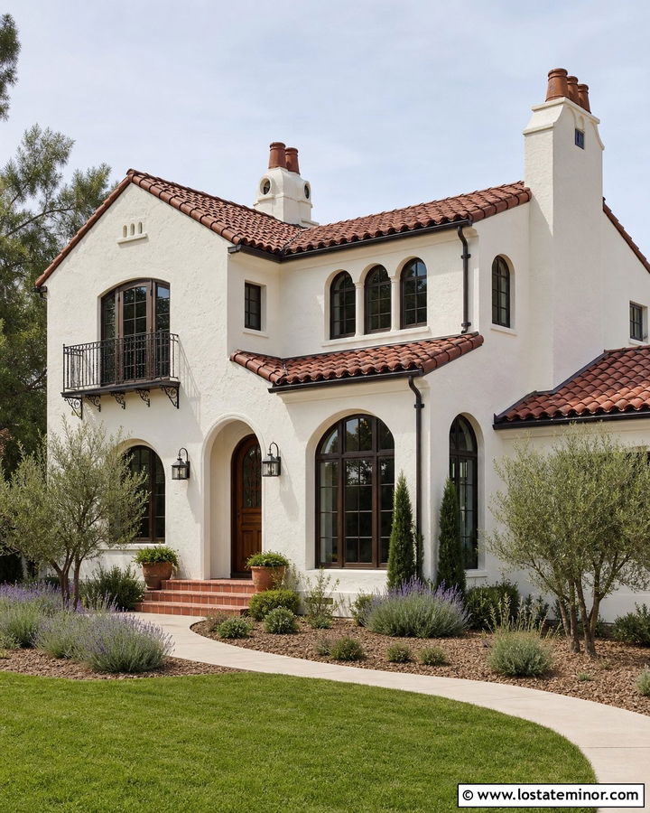 Warm White Spanish Revival House With Chimney Pots - 30 Warm White House Design With Chimney Ideas