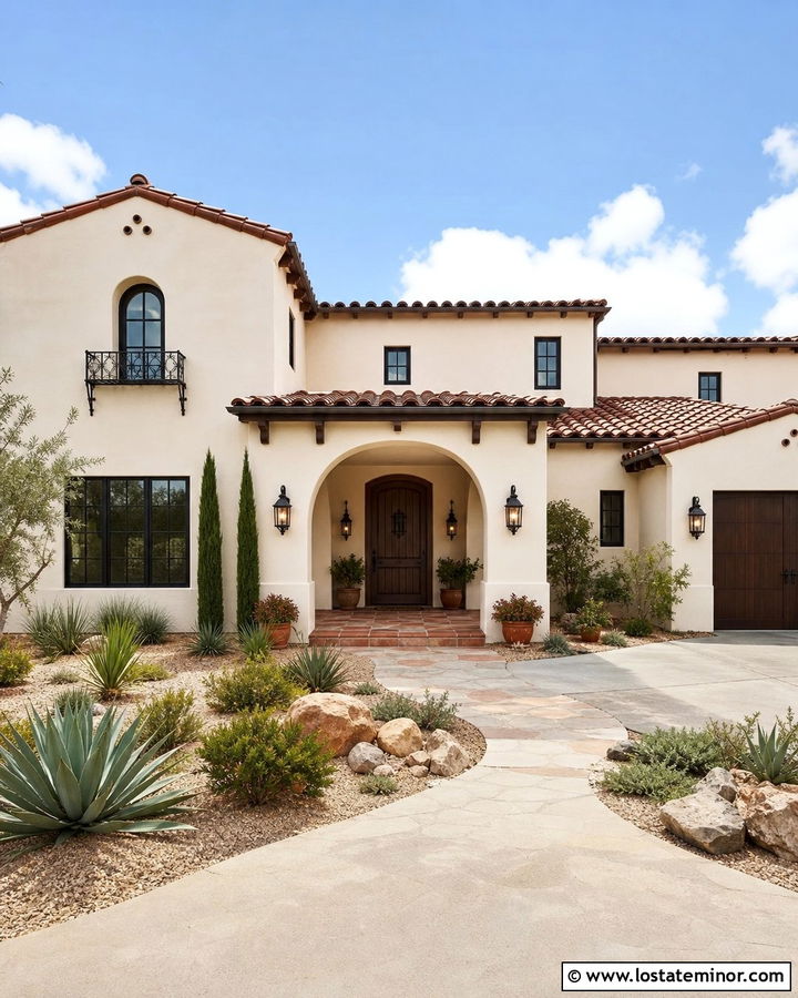 Warm White Spanish Revival With Beige Porch Ceiling - 30 Warm White House Design With Porch Ceiling Ideas