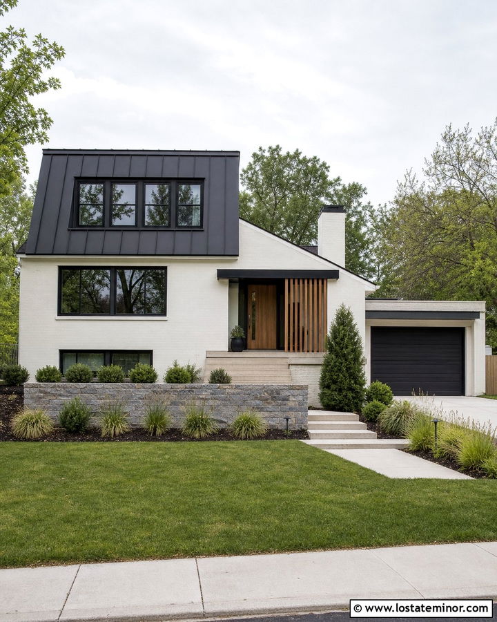 Warm White Split Level With Modern Dormer - 30 Warm White House Design With Dormers Ideas