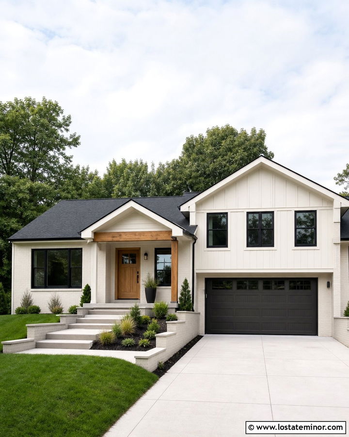 Warm White Split Level With Updated Gables - 30 Warm White House Design With Gables Ideas