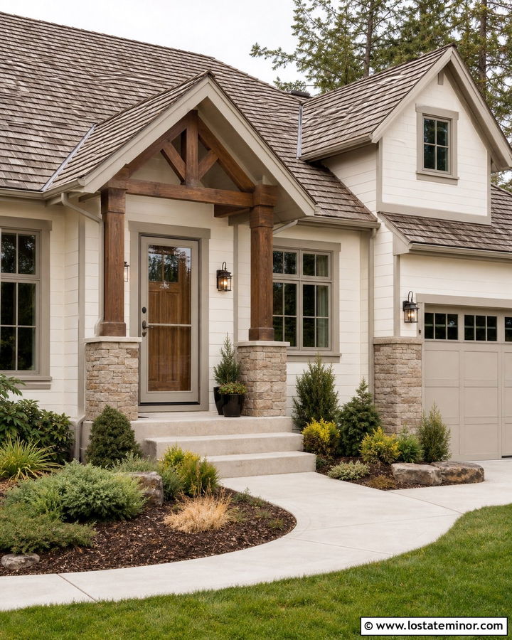 Warm White Stone House With Almond Storm Door - 30 Warm White House Design With Storm Door Ideas