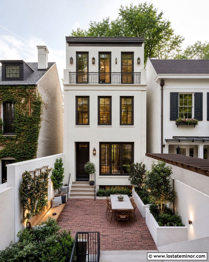 Warm White Townhouse With Courtyard Garden - 30 Warm White House Design With Backyard Ideas