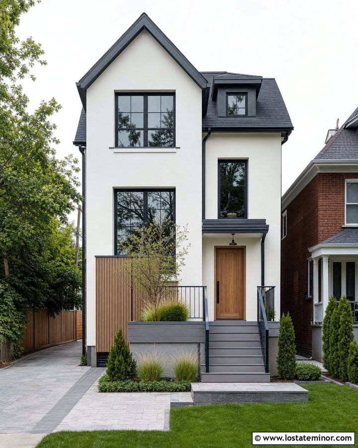 Warm White Townhouse With Narrow Deck - 30 Warm White House Design With Deck Ideas