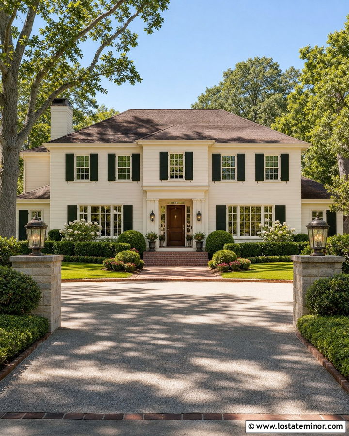 Warm White Traditional House With Post Lights - 30 Warm White House Design With Lighting Ideas