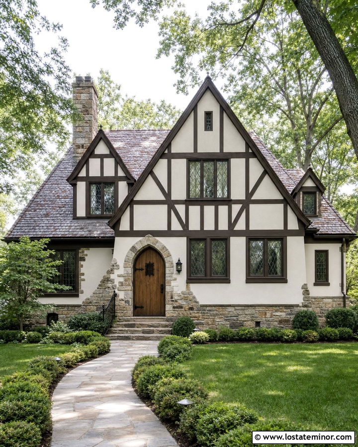 Warm White Tudor With Wall Dormers - 30 Warm White House Design With Dormers Ideas