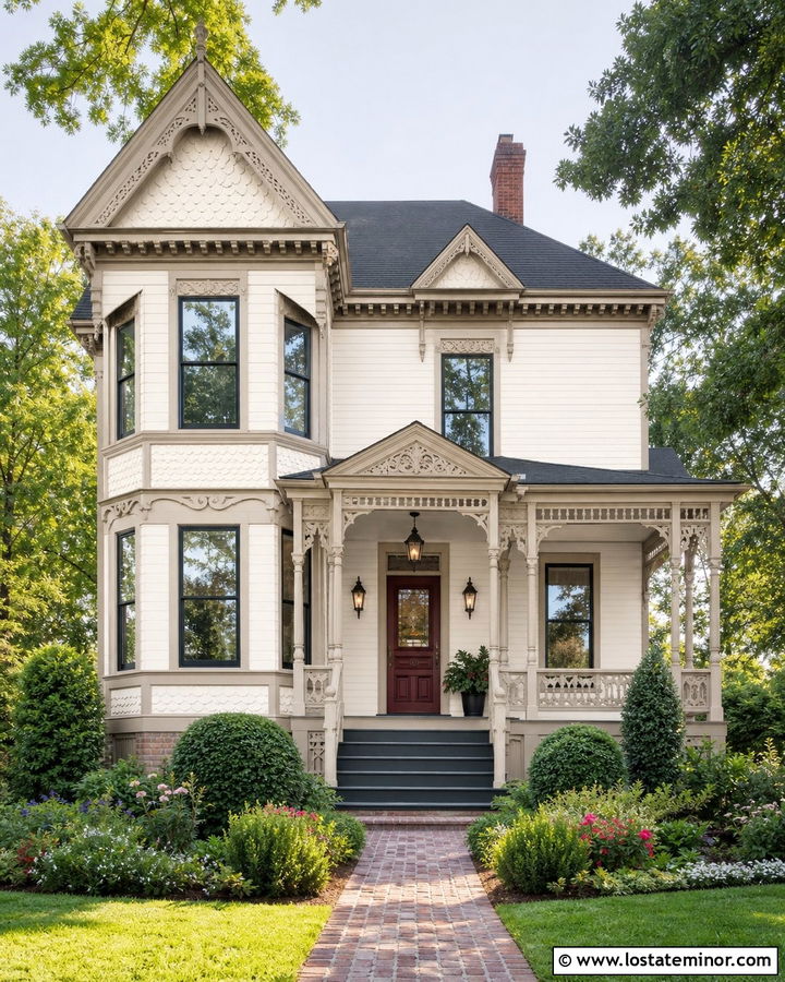 Warm White Victorian House With Ornate Lanterns - 30 Warm White House Design With Light Fixtures Ideas