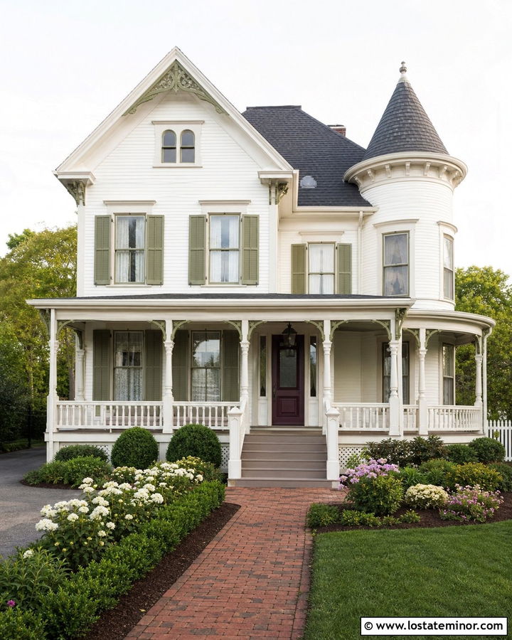 Warm White Victorian House With Painted Deck - 30 Warm White House Design With Deck Ideas