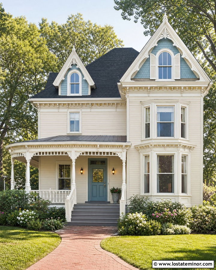 Warm White Victorian With Decorative Dormers - 30 Warm White House Design With Dormers Ideas