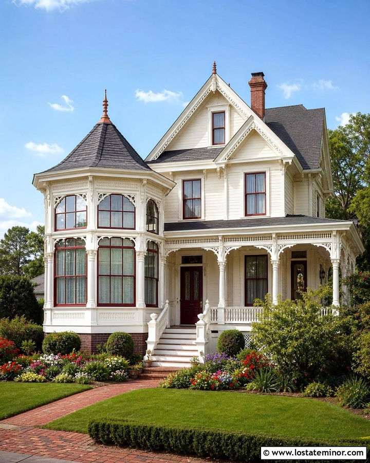 Warm White Victorian With Octagonal Sunroom - 30 Warm White House Design With Sunroom Ideas