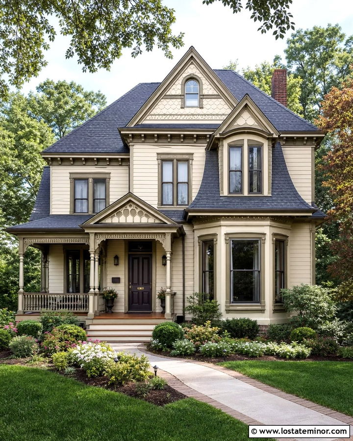 Warm White Victorian With Plum Front Door - 30 Warm White House Design With Front Door Ideas