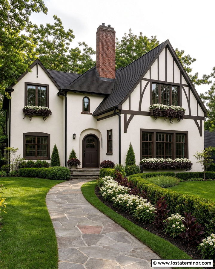 Westhighland White Tudor With Brown Window Boxes - 30 Warm White House Design With Window Boxes Ideas