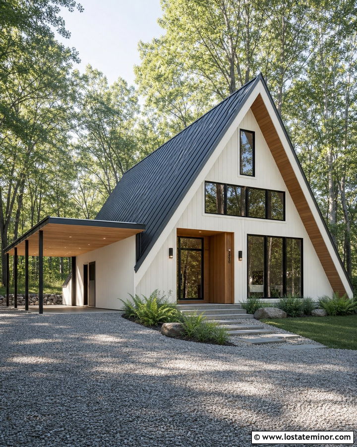 White A Frame House With Side Carport - 30 White House Design With Carport Ideas