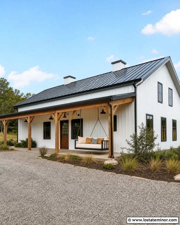 White Barndominium With Oversized Daybed - 30 White House Design With Daybed Ideas