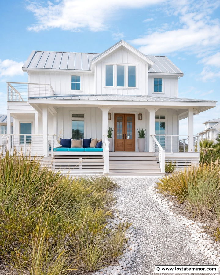 White Beach House With Turquoise Daybed - 30 White House Design With Daybed Ideas