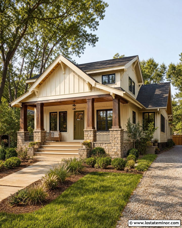 White Board and Batten Bungalow With Front Porch - 30 White House Design With Board and Batten Ideas